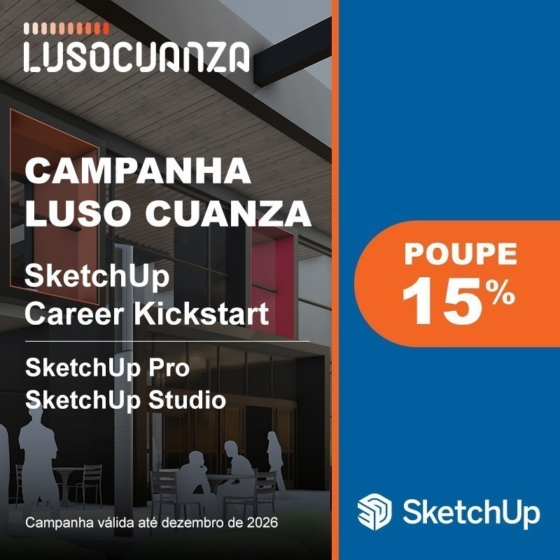 Os estudantes e recém-licenciados poderão adquirir uma licença comercial anual do SketchUp Pro e Studio com desconto de 15%. O SketchUp é um sistema de desenho e comunicação a 3D (design conceptual a 3D) e foi desenvolvido com o objetivo de colocar a modelação 3D acessível a todos. Campanha válida até dezembro 2026. Consultar os Termos e Condições da Campanha (sujeita a aprovação pela Trimble).
