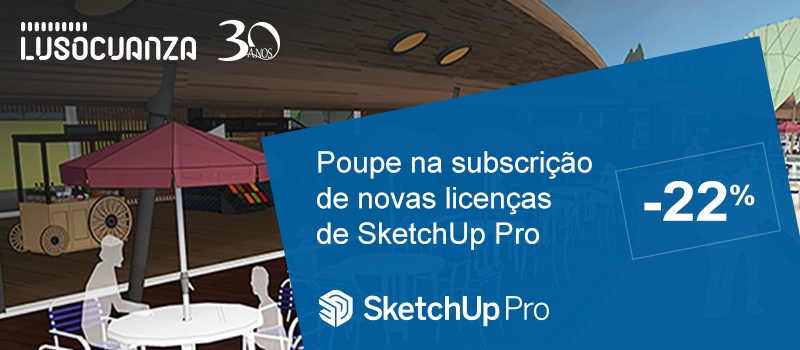 SketchUp Pro 2022 – Poupe 22% na subscrição de novas licenças. - Está na Hora de comemorar a chegada do novo SketchUp Pro 2022.  Até 11 de março de 2022 acelere e melhore o seu fluxo de trabalho de design com 22% de desconto na nossa subscrição mais popular do SketchUp: SketchUp Pro.